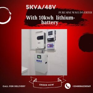 5Kva/48 solar inverter installation with 10KWH Lithium ion Battery and 8 units of 450 watts solar panels