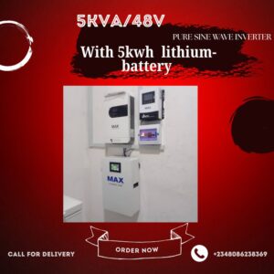 5Kva/48 solar inverter installation with 5KWH Lithium ion Battery and 4 units of 450 watts solar panels